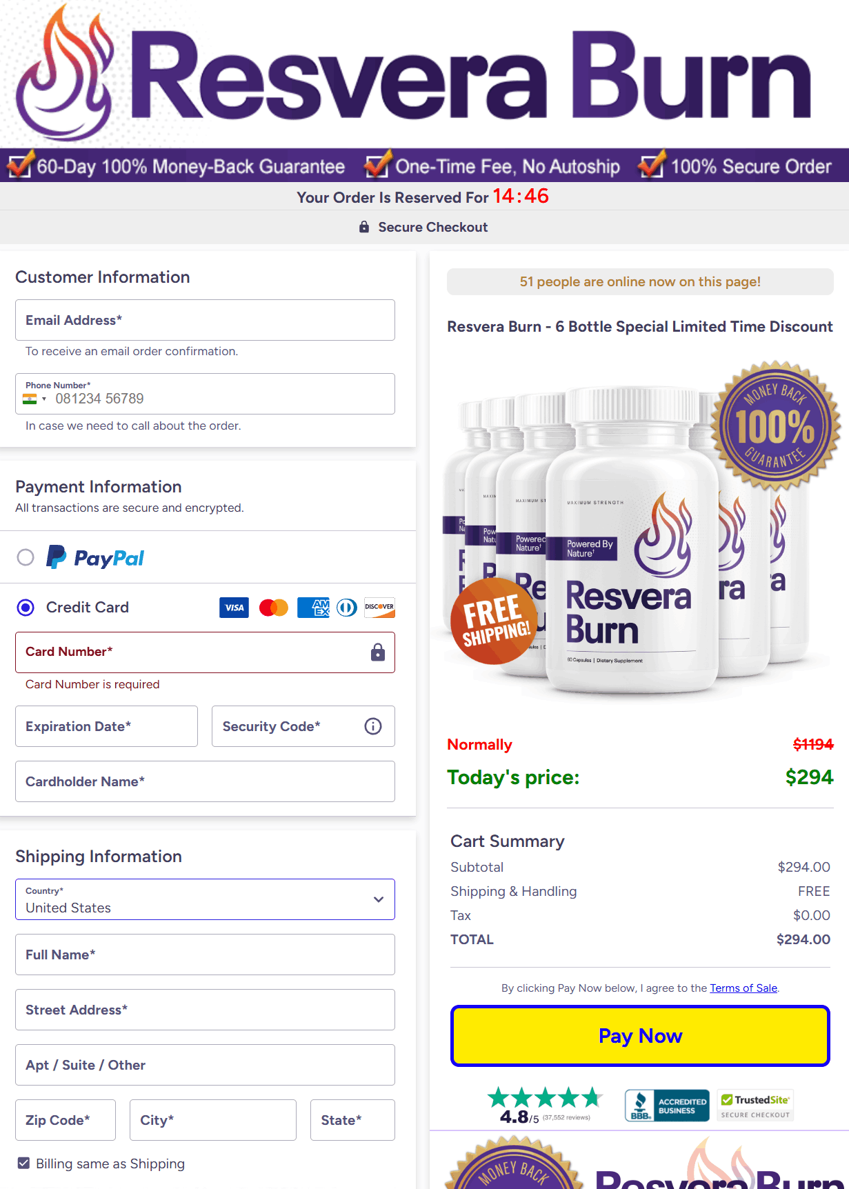 Resveraburn-Secure Checkout Page